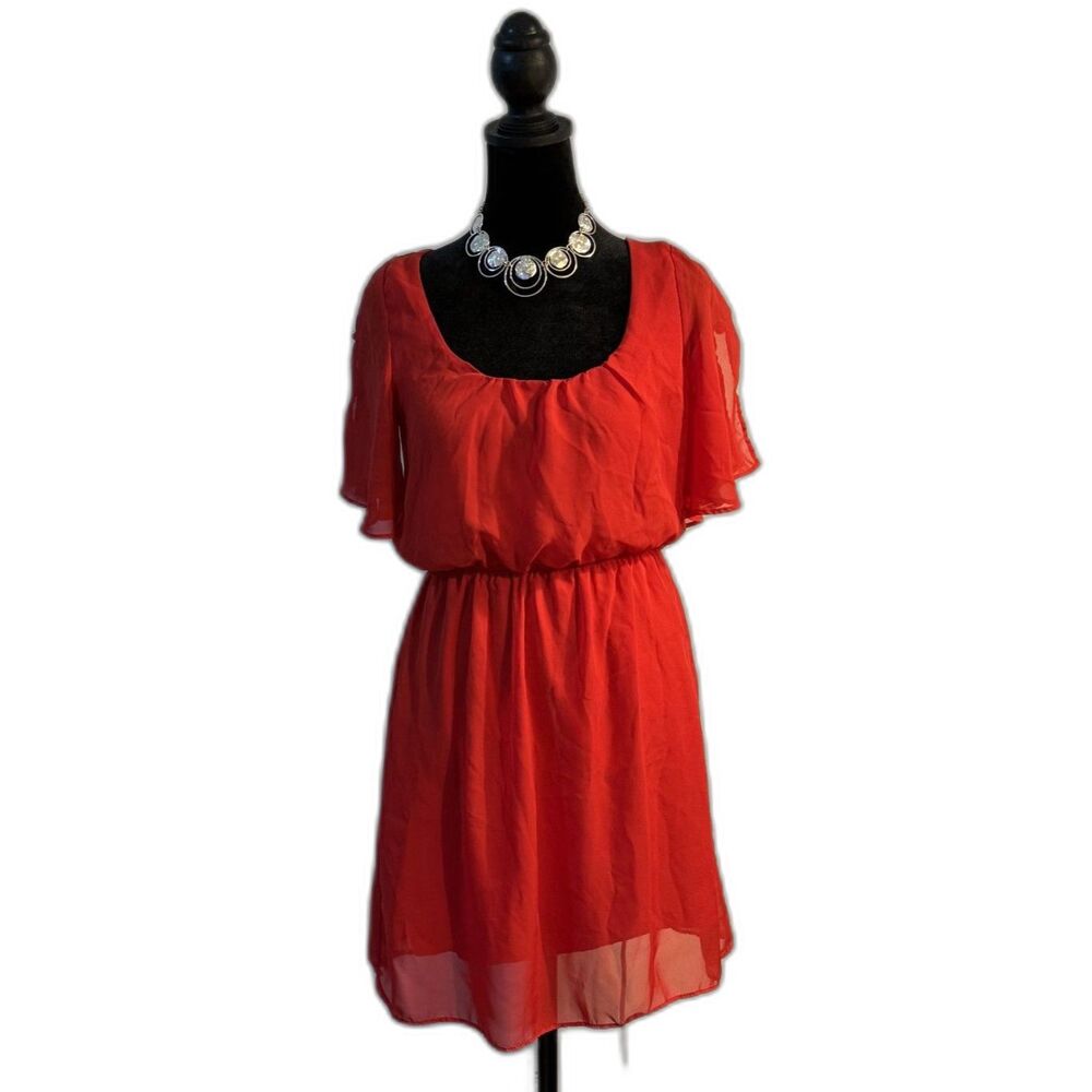 Body Central Red Chiffon Mini Dress — Flutter Sleeve, Boho Date Night
